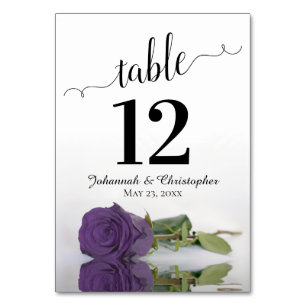 Reflecting Amethyst Purple Rose Elegant Wedding Table Number