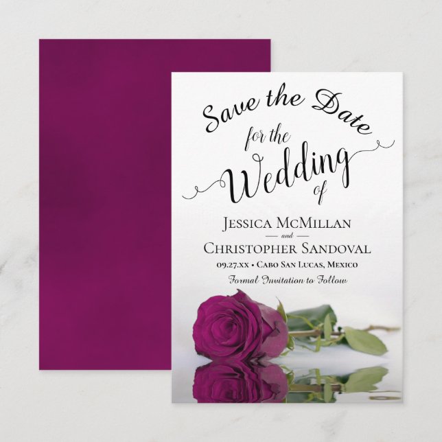 Reflecting Cassis Purple Rose Romantic Wedding Save The Date (Front/Back)