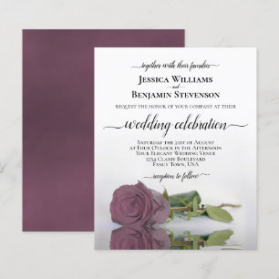 Reflecting Dusty Mauve Rose BUDGET Wedding Invite