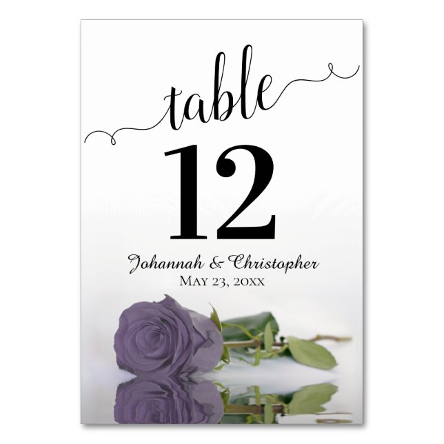 Reflecting Dusty Purple Lilac Rose Elegant Wedding Table Number (Front)