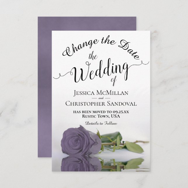 Reflecting Dusty Purple Rose Change Wedding Plans Save The Date (Front/Back)