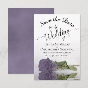 Reflecting Dusty Purple Rose Romantic Wedding Save The Date