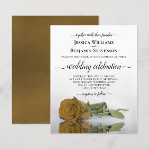 Reflecting Gold Ochre Rose BUDGET Wedding Invite
