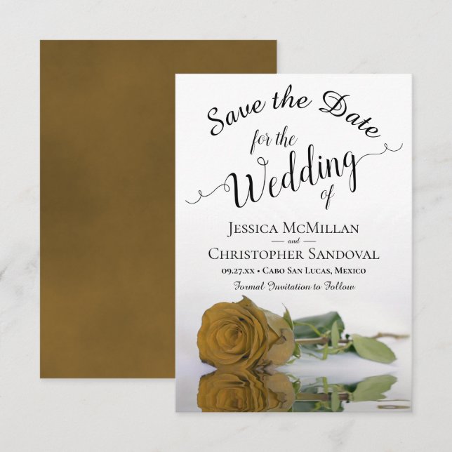 Reflecting Gold or Yellow Rose Romantic Wedding Save The Date (Front/Back)