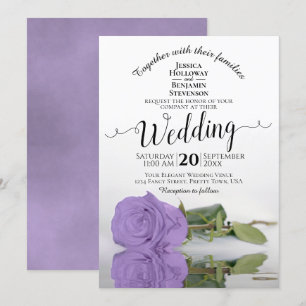 Reflecting Lavender Purple Rose Elegant Wedding Invitation