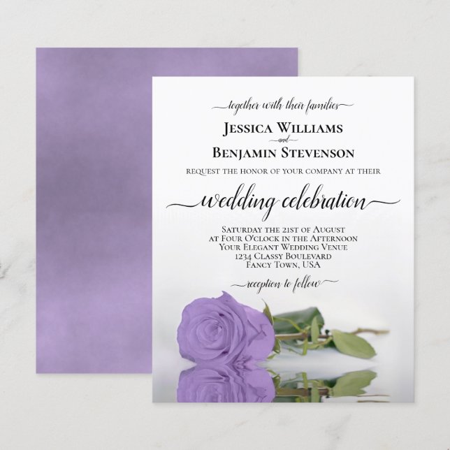 Reflecting Lavender Rose BUDGET Wedding Invite (Front/Back)