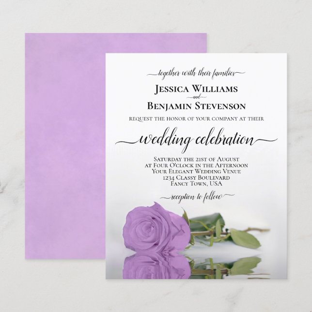 Reflecting Lilac Purple Rose BUDGET Wedding Invite (Front/Back)