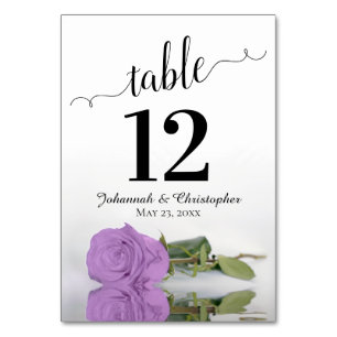 Reflecting Lilac Purple Rose Elegant Wedding Table Number