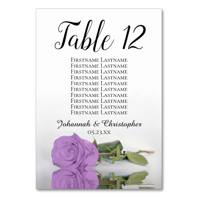 Reflecting Lilac Purple Rose Seating Chart Wedding Table Number (Back)