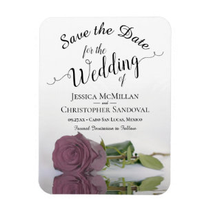 Reflecting Mauve Pink Rose Wedding Save the Date Magnet
