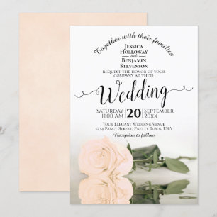 Reflecting Pale Blush Peach Rose Elegant Wedding Invitation