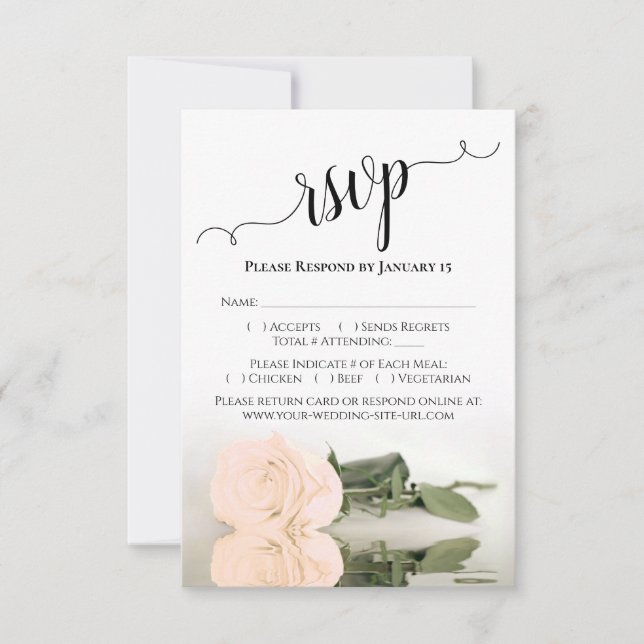 Reflecting Pale Peach Orange Rose Elegant Wedding RSVP Card (Front)