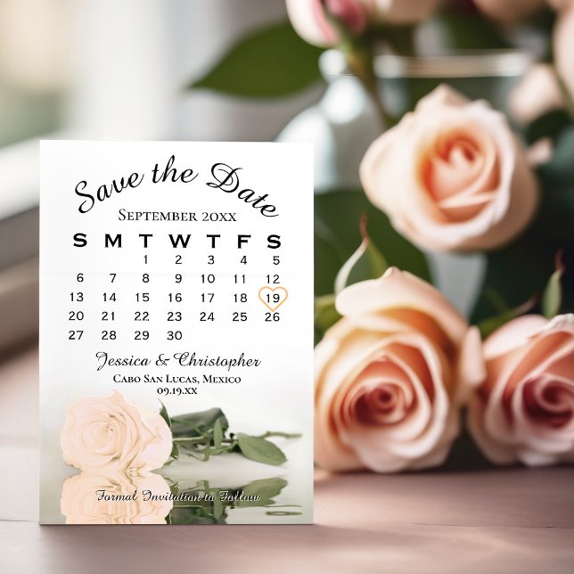 Reflecting Peach Rose Elegant Wedding Calendar Save The Date (Creator Uploaded)