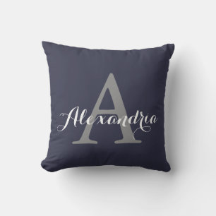 Reflecting Pond Deep Blue Solid Colour Monogram Throw Pillow