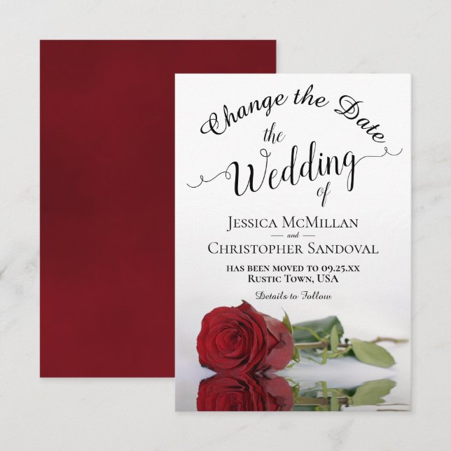 Reflecting Red Rose Change Wedding Plans Save The Date (Front/Back)