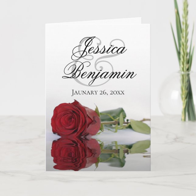 Reflecting Red Rose Elegant Romantic Photo Wedding Invitation (Front)