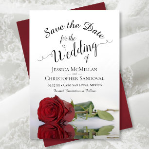 Reflecting Red Rose Romantic Wedding Save The Date