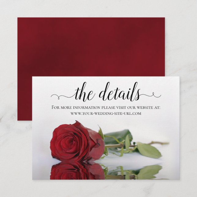 Reflecting Red Rose Wedding Details Website Enclosure Card (Front/Back)