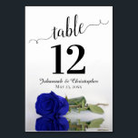 Reflecting Royal Blue Rose Elegant Wedding Table Number<br><div class="desc">These beautiful table number cards will make it easy for your guests to find their seats at your wedding reception. Features a gorgeous design with lacy script calligraphy and a single royal blue or cobalt coloured rose lying on its side with ripples waves and reflections. There is space for the...</div>