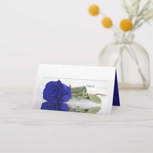 Reflecting Royal Blue Rose Wedding Write-In Place Card (Front)