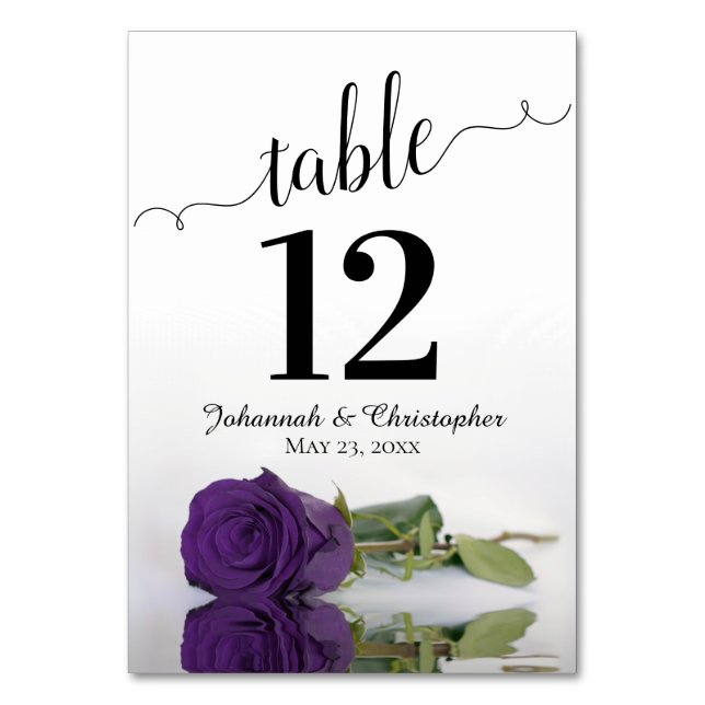 Reflecting Royal Purple Rose Elegant Wedding Table Number (Front)