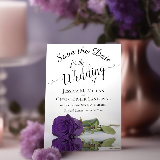 Reflecting Royal Purple Rose Romantic Wedding Save The Date (Creator Uploaded)