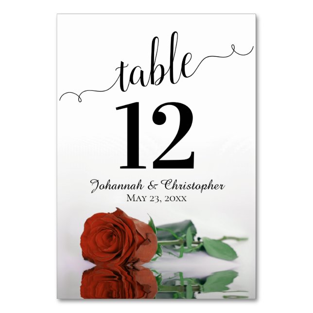 Reflecting Rust Orange Rose Elegant Wedding Table Number (Front)