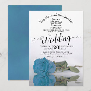 Reflecting Turquoise Blue Rose Elegant Wedding Invitation