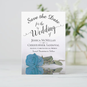 Reflecting Turquoise Blue Rose Romantic Wedding Save The Date