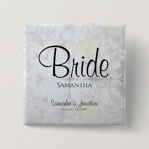 Reflecting White Hearts & Peonies Elegant Bride  2 Inch Square Button