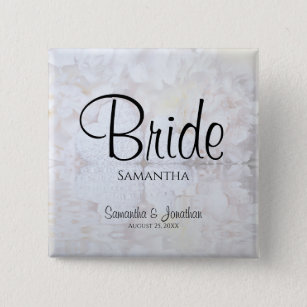 Reflecting White Hearts & Peonies Elegant Bride  2 Inch Square Button