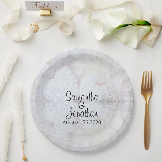 Reflecting White Hearts Romantic Wedding Paper Plate (Wedding)