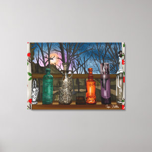 Reflection Colourful Glass Vases in Window Sill Canvas Print