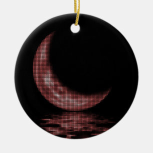 Reflection Crescent Moon On Lake Red Ceramic Ornament