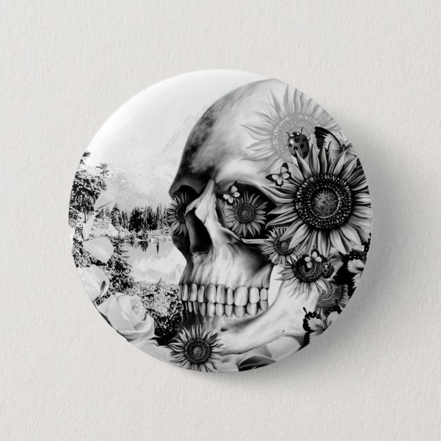 Reflection. Floral landscape skull. 2 Inch Round Button (Front)