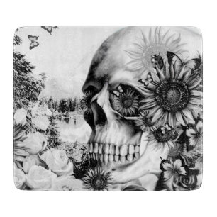 Reflection. Floral landscape skull. Cutting Board