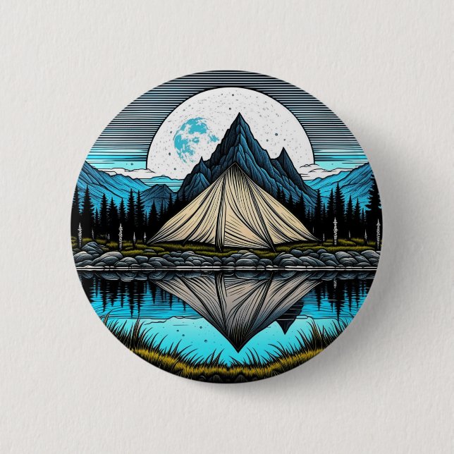 Reflection of a Tent on the Lake in the Mountains 2 Inch Round Button (Front)
