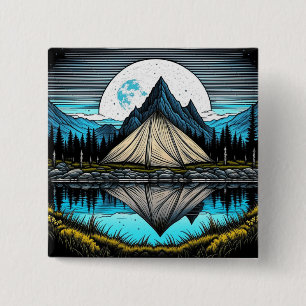 Reflection of a Tent on the Lake in the Mountains 2 Inch Square Button