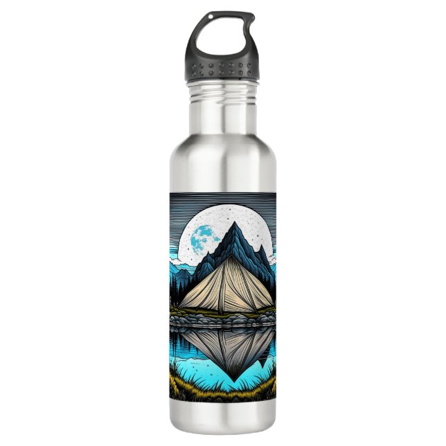 Reflection of a Tent on the Lake in the Mountains 710 Ml Water Bottle (Front)