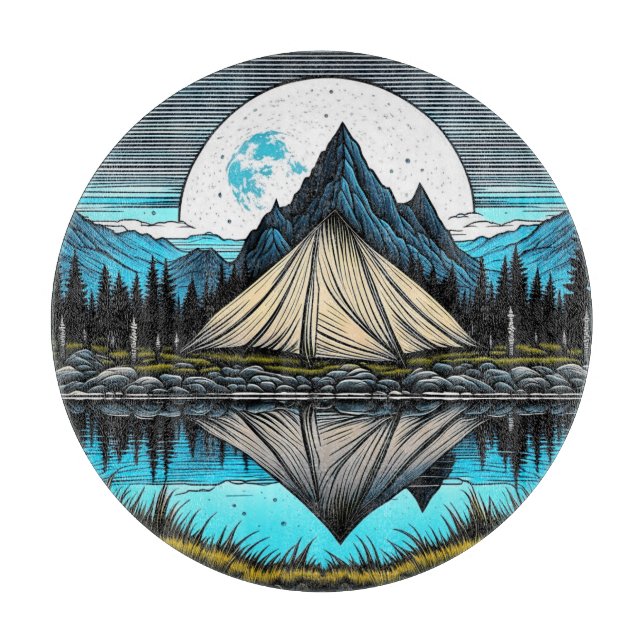 Reflection of a Tent on the Lake in the Mountains Cutting Board (Front)
