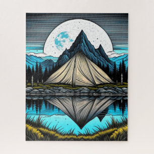 Reflection of a Tent on the Lake in the Mountains Jigsaw Puzzle