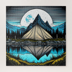 Reflection of a Tent on the Lake in the Mountains Jigsaw Puzzle