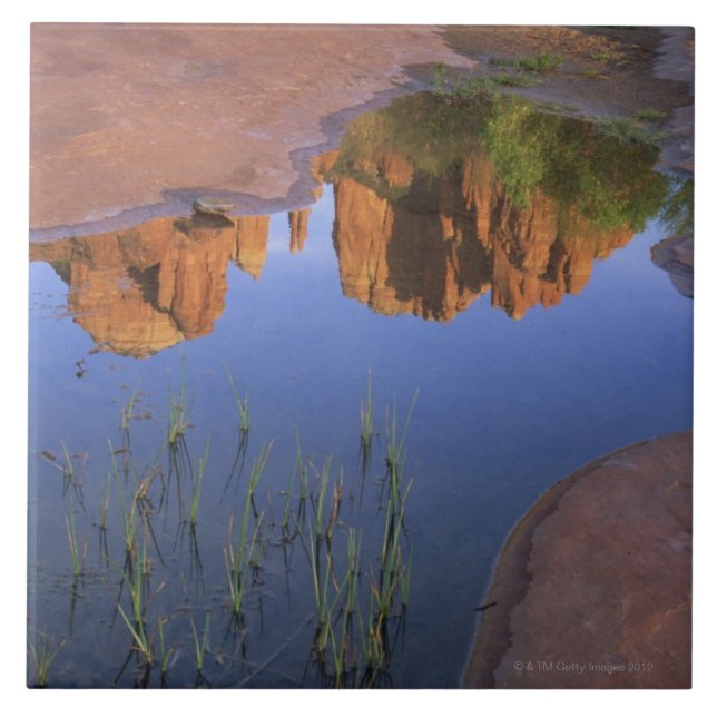 Reflection of Cathedral Rock , Sedona , Arizona Tile (Front)