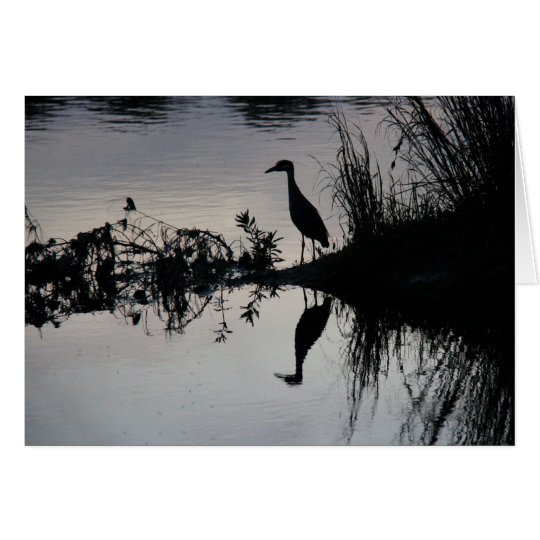 Reflection of Heron on Riverbank at Sunset Card