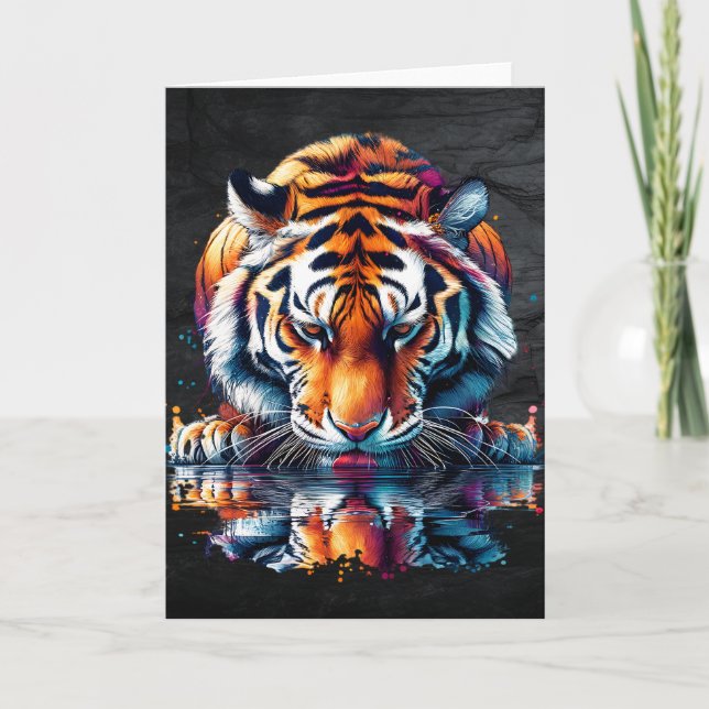 Reflection of Tiger Drinking Water  Card (Front)