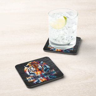 Reflection of Tiger Drinking Water  Coaster