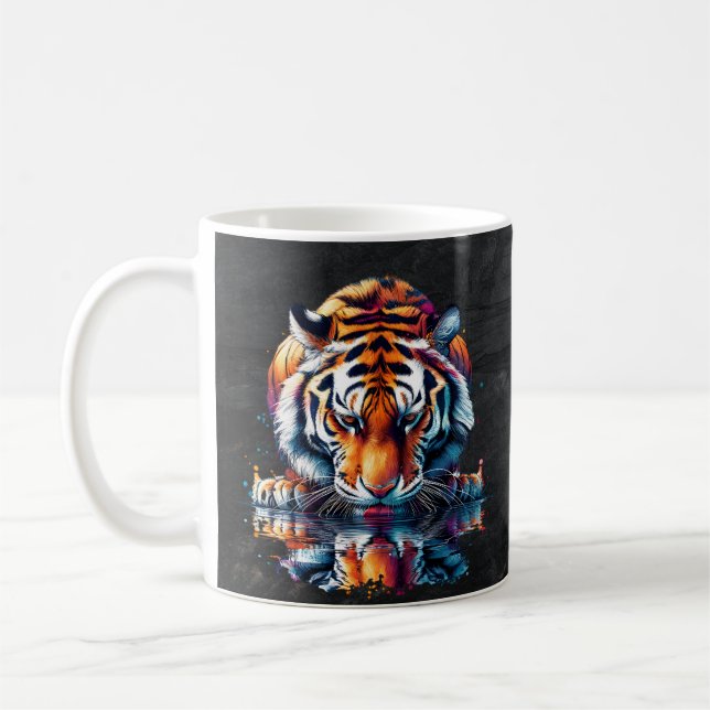Reflection of Tiger Drinking Water  Coffee Mug (Left)