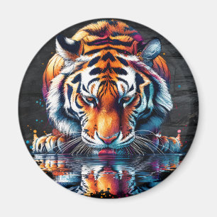 Reflection of Tiger Drinking Water Magnet