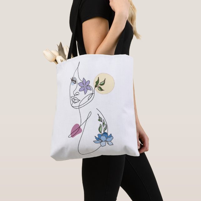 "Reflection on Life" Woman's Face Line Drawing Bag (Close Up)