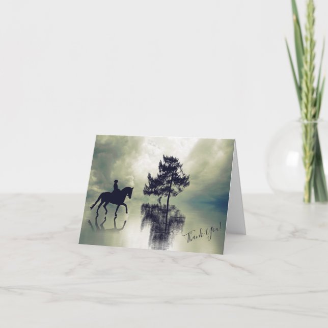 Reflections Dressage Stormy Weather and Tree Horse Thank You Card (Front)